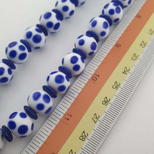 Antique Venetian Style White Blue Dotted Glass Beads Necklace