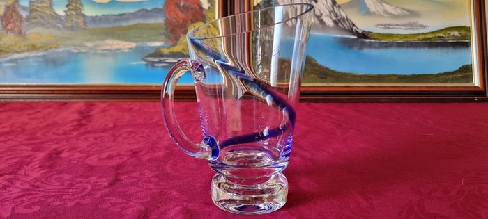 Antique Kilkenny Cobalt Blue Swirl Glass Large Footed Water Jug /Pitcher
