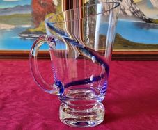 Antique Kilkenny Cobalt Blue Swirl Glass Large Footed Water Jug /Pitcher