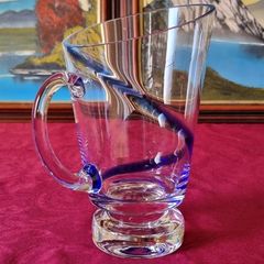 Antique Kilkenny Cobalt Blue Swirl Glass Large Footed Water Jug /Pitcher