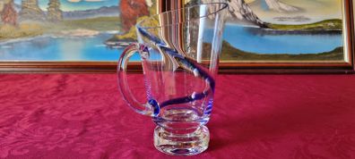 Antique Kilkenny Cobalt Blue Swirl Glass Large Footed Water Jug /Pitcher