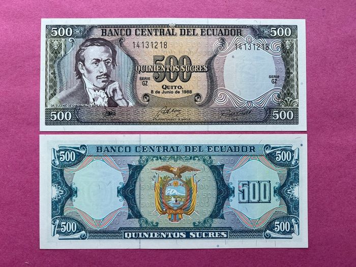 Ecuador  500 Sucres. 1988 Pick 124aa.. ( Uncirculated )