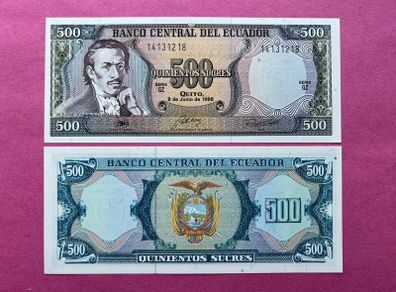 Ecuador  500 Sucres. 1988 Pick 124aa.. ( Uncirculated )