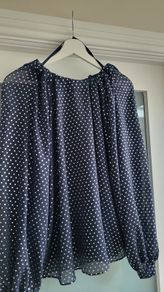M&S navy layered high neck polka dot blouse Sz 16
