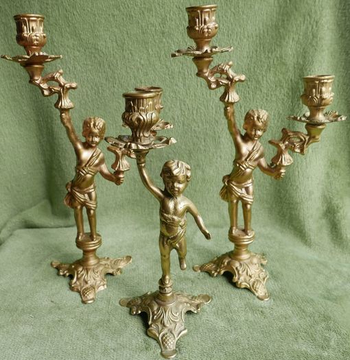 Vintage French Brass Cherub Candelabra, Antique Brass Candle Holders, Vintage Candlestick, Art Nouveau Brass Candlesticks