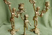 Vintage French Brass Cherub Candelabra, Antique Brass Candle Holders, Vintage Candlestick, Art Nouveau Brass Candlesticks