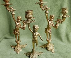 Vintage French Brass Cherub Candelabra, Antique Brass Candle Holders, Vintage Candlestick, Art Nouveau Brass Candlesticks