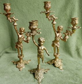 Vintage French Brass Cherub Candelabra, Antique Brass Candle Holders, Vintage Candlestick, Art Nouveau Brass Candlesticks