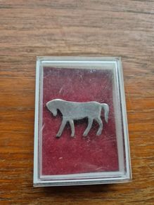Vintage Silver toned Horse Brooch and Box