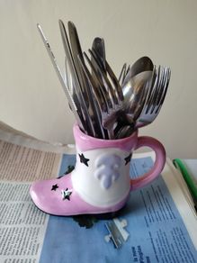 Lovely pink boot mug and IKEA cuttlery