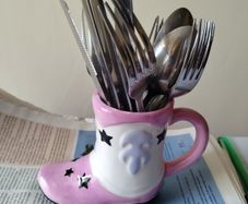 Lovely pink boot mug and IKEA cuttlery