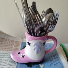 Lovely pink boot mug and IKEA cuttlery