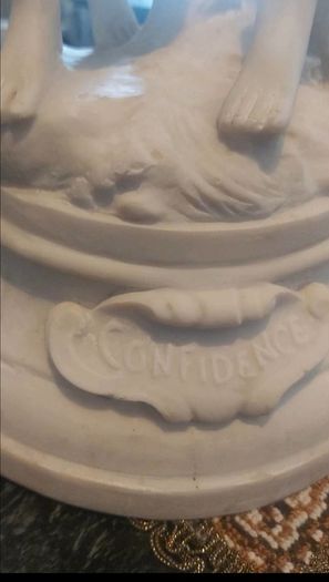 Antique Psyche and Cupid heavy large bisque statue
