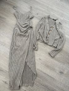 Petite Ribbed Dress & Cardigan Set