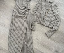Petite Ribbed Dress & Cardigan Set
