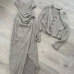 Petite Ribbed Dress & Cardigan Set