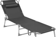Sun Lounger, Deck Chair Folding, Sunbed, 193 x 53 x 29 cm, Max. Load 150 kg, with Sunshade Headrest Adjustable Backrest, Reclining Sun Chair for Terrace Pool Garden, Dark Grey (FREE POSTAGE)