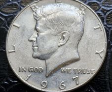 1967 United States "Kennedy Half Dollar" 40% Silver coin