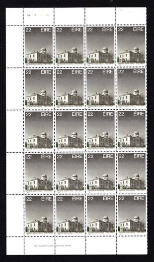 1985 Ireland Bicentenary of Dunsink Observatory Commemorative Stamps Block of 20 with Plate 1A1A1A1A Mint Never Hinged (MNH)