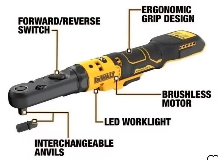DeWALT 18V XR Cordless Brushless Sealed Head Ratchet Wrench 3/8 & 1/2 Inch Anvil PowerStack Battery And Multi Voltage Fast Charger.
