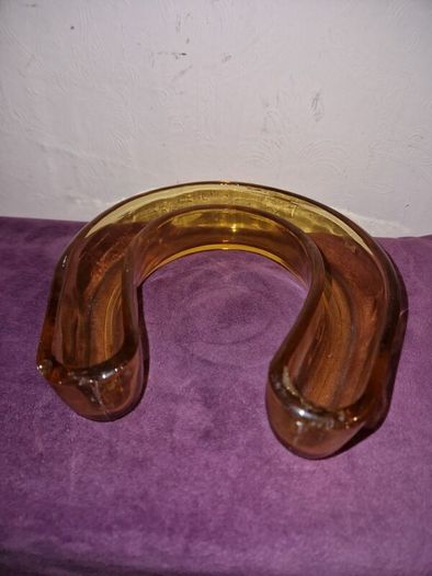 Vintage amber glass horseshoe posy vase