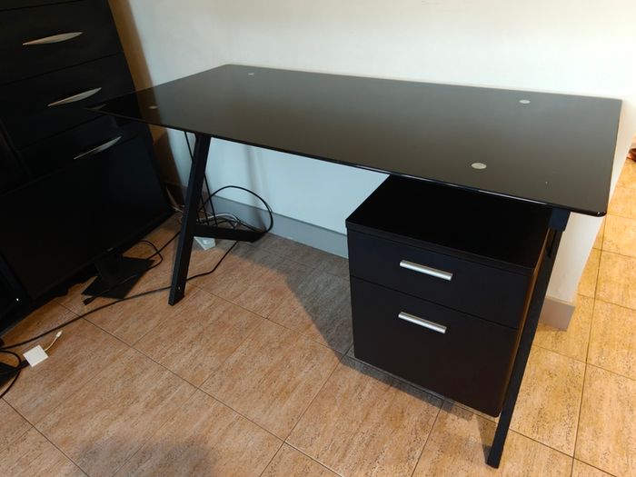 Glass top work desk and chair