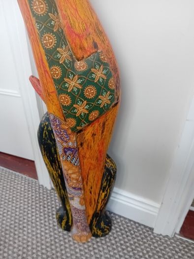 Vintage Indonesian folk art tall wooden cat sculpture