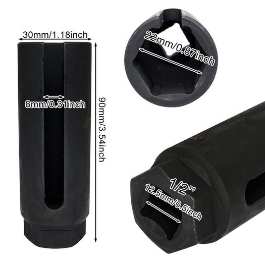22mm Oxygen-containing European Standard Oxygen Vacuum Lambda Sensor Removal Socket Kit Car Tools 1/2" Drive 8mm Slot CR-V Steel