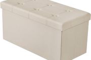 NEW | Folding Ottoman Storage Bench with Lid, Foot Stool Faux Leather Large Storage boxes with Lid, Beige, 76 x 38 x 38 cm