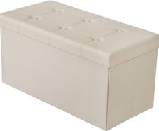 NEW | Folding Ottoman Storage Bench with Lid, Foot Stool Faux Leather Large Storage boxes with Lid, Beige, 76 x 38 x 38 cm
