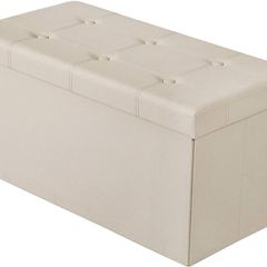 NEW | Folding Ottoman Storage Bench with Lid, Foot Stool Faux Leather Large Storage boxes with Lid, Beige, 76 x 38 x 38 cm