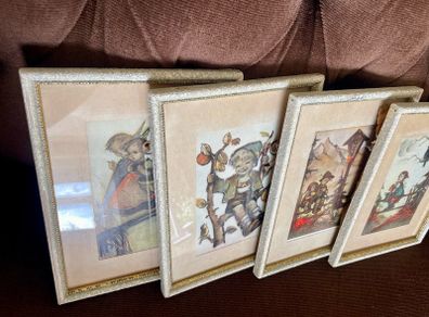4 Vintage Original Framed Hummel Print Postcards