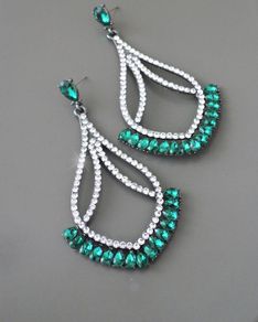 Emerald Stone Crystal Dangle Earrings