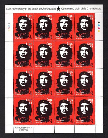 zz2017 Ireland The 50th Anniversary of the Death of Che Guevara, 1928-1967 Commemorative Stamp Sheetlet Plate 1B1B1B1B Mint Never Hinged (MNH)