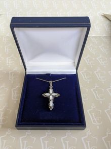 Silver Moon stone Marcasite Reverent Cross