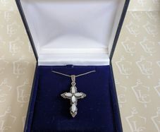 Silver Moon stone Marcasite Reverent Cross