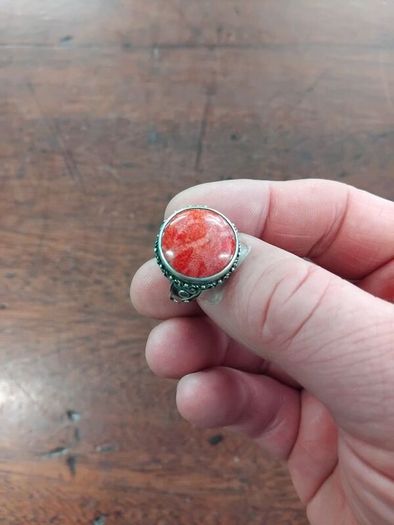 925 Silver and Red Coral Ring