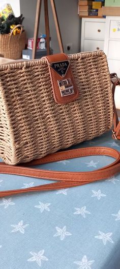 Faux Prada wicker/paper and PU leather shoulder bag
