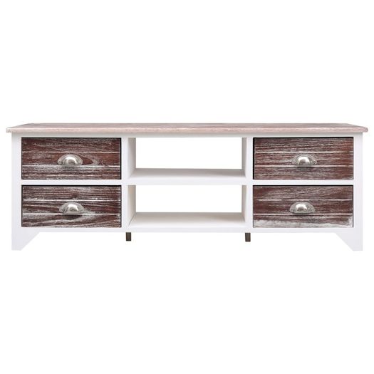 TV Cabinet White and Brown 115x30x40 cm Paulownia Wood