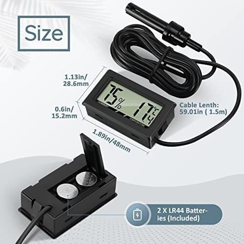 FREE EXPRESS SHIPPING Digital Thermometer Hygrometer with Probe Thermometers Temperature Humidity Gauge Meter for Reptile Incubator Poultry Office Living Room 3PCS