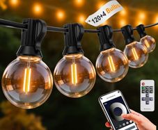 G40 Festoon Lights Outdoor Mains Powered 91.5M,APP & Remote  2700K Dimmable Garden String Lights 120 4 Bulbs IP44 Waterproof 24V Low Voltage Led Lights for Wedding Patio Cafe Gazebo