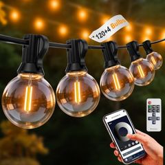 G40 Festoon Lights Outdoor Mains Powered 91.5M,APP & Remote  2700K Dimmable Garden String Lights 120 4 Bulbs IP44 Waterproof 24V Low Voltage Led Lights for Wedding Patio Cafe Gazebo