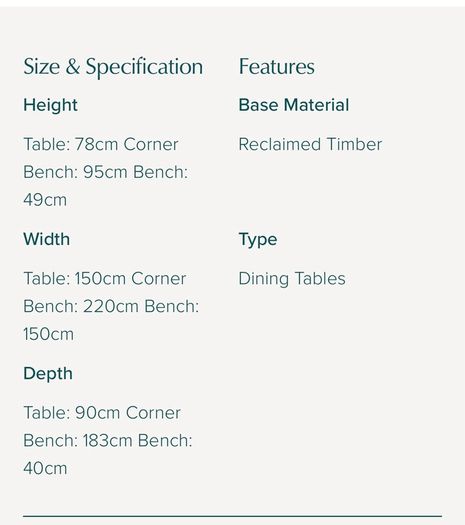 corner dining table and bench