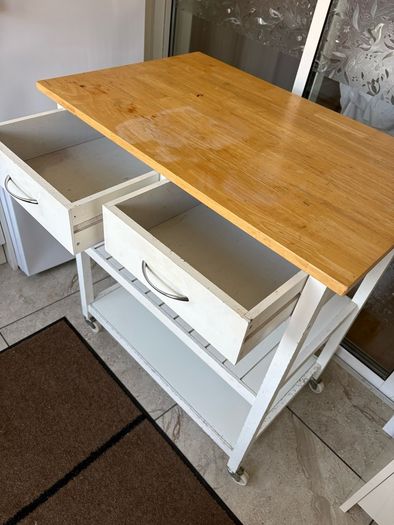 White wooden Kitchen island / utility trolley