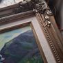 Oil on Canvas Old Man Smoking a Pipe and holding a Black and White Dog on a Rocky Outcrop, Postage available or Collection, Image 7