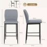 Set of 2 Velvet Bar Stools with Footrest and Backrest, Kitchen & Living Room Stools, Grey Image 3