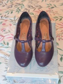 handmade Purple Leather T-Strap Mary Jane Heels