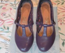 handmade Purple Leather T-Strap Mary Jane Heels