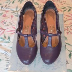 handmade Purple Leather T-Strap Mary Jane Heels