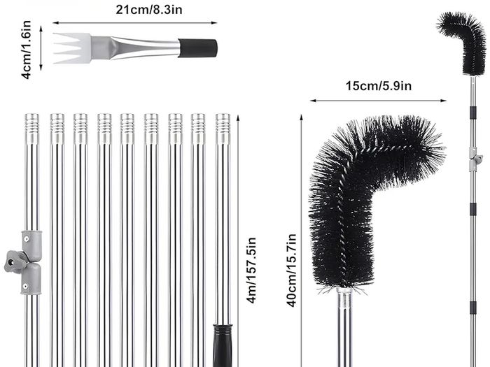 Gutter Cleaning Tools Kit 4M Telescopic Gutter Cleaner Roof with Adjustable Angle Pole Gutter Brush Scoop Roof Cleaning Equipment for Removing Leaves Debris from Gardens Ditches Villas Town Houses